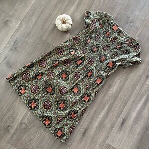 New Odd Molly Green Earthy Print Knee Length Dress NWOT